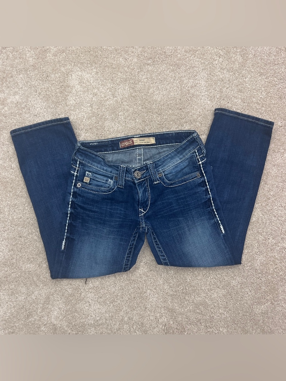 Big Star Sweet Ultra Low Rise Capris Sz 25 Y2K Dark Wash Thick Contrast Stitch